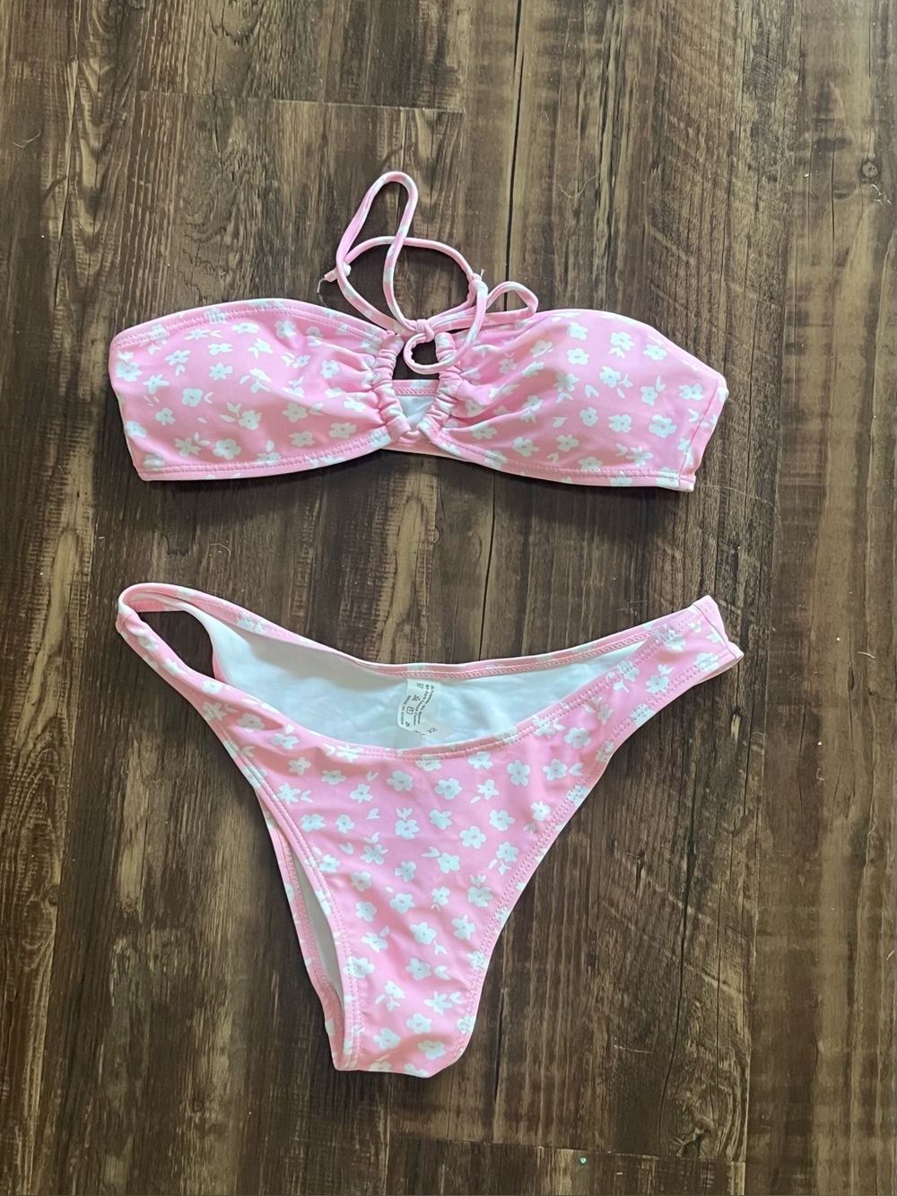 Shein Pink Floral Bandeau Bikini Set XS